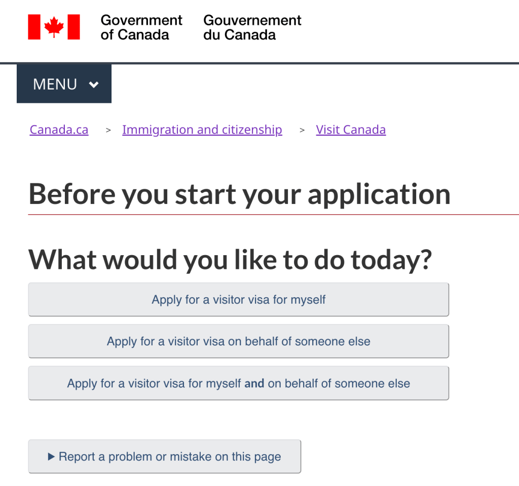 canada visit visa online application